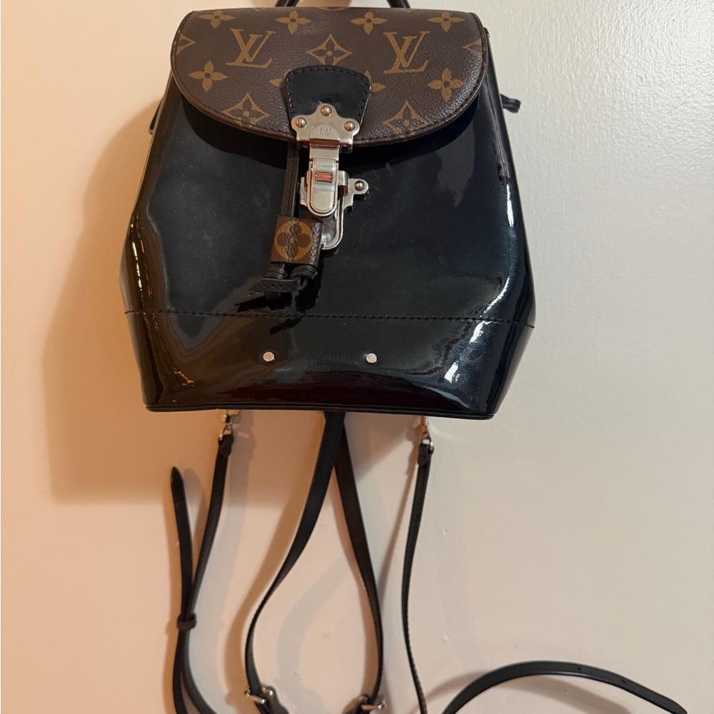 Louis Vuitton Glossy Black and Monogram Brown Backpack